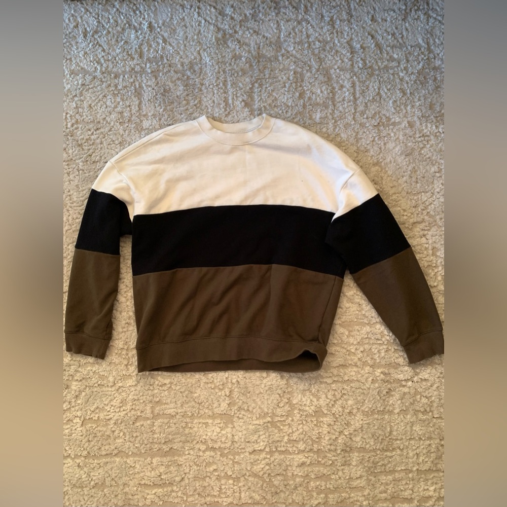 ORIGINAL USE green/white/black striped L men’s sweater crew neck